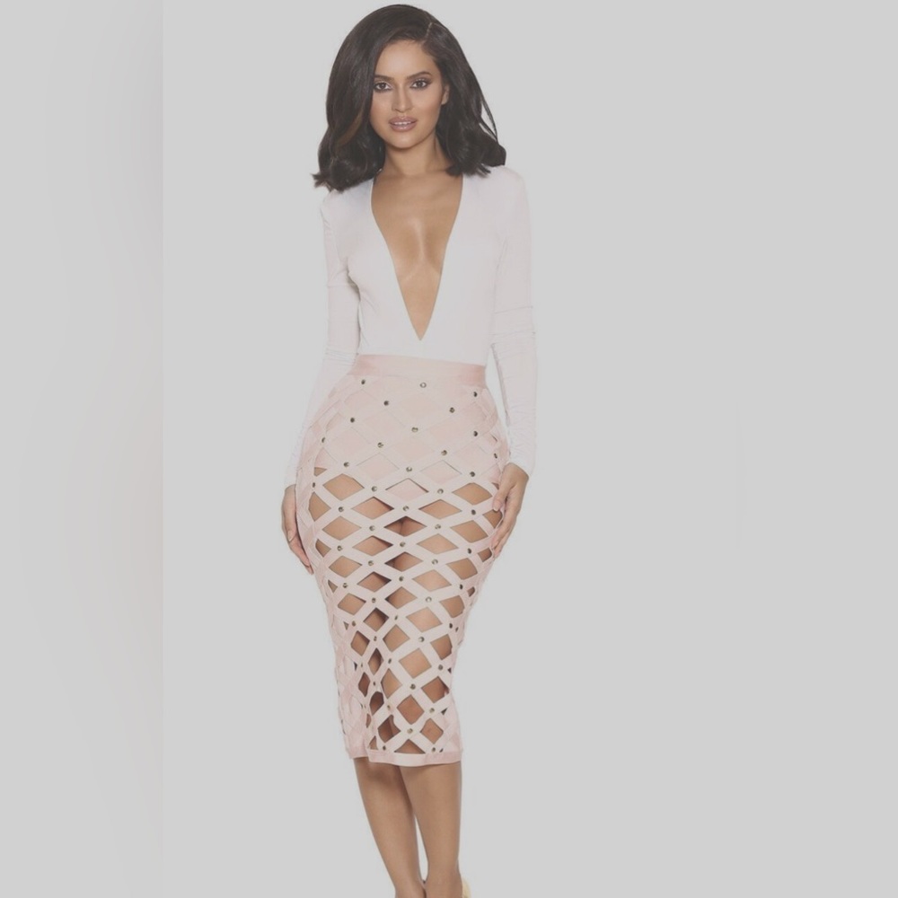 House of CB Pink and White Midi Skirt